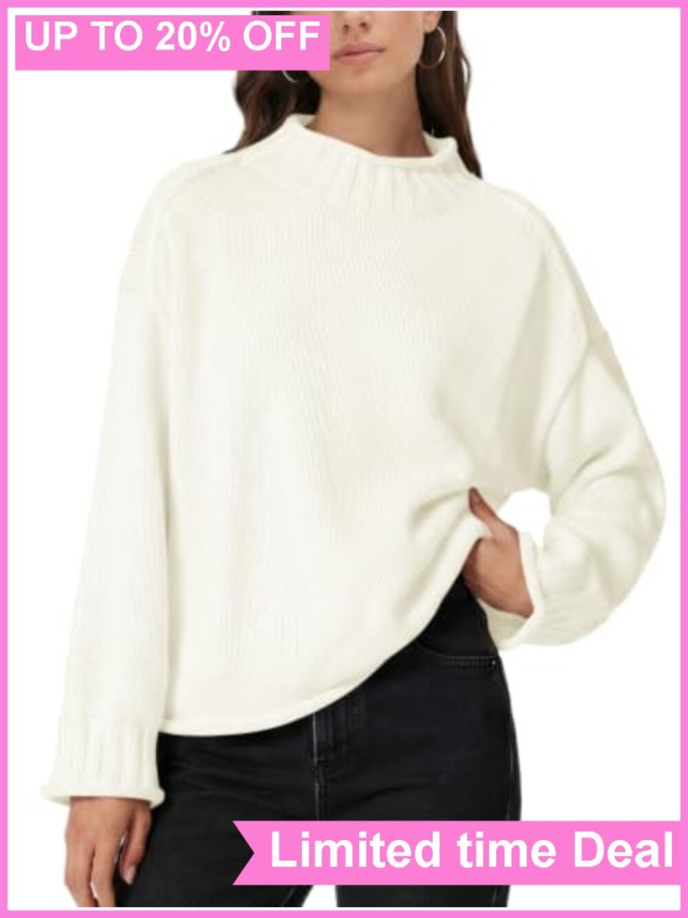 LOMON Womens Oversized Mock Neck Sweater Cotton Blend Pullover Fall